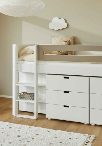 Manis-H Arn Halvh�g s�ng med designad s�nggrind och f�rvaring - 200 cm - 90x200