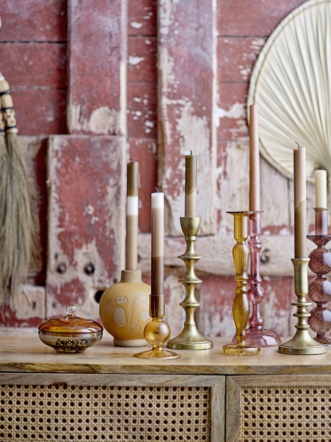 BLOOMINGVILLE Dip Dye stearinlys, brune, parafin, sett med 4, D2,2xH25 cm