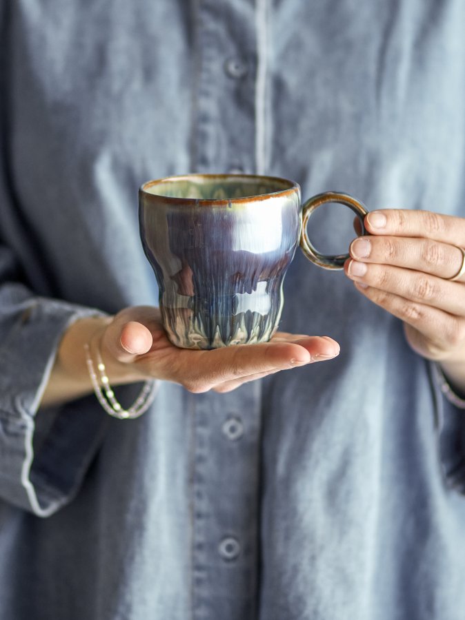 BLOOMINGVILLE Nigel Tasse, Blau, Steingut (T9xH9 cm, 4er-Set)