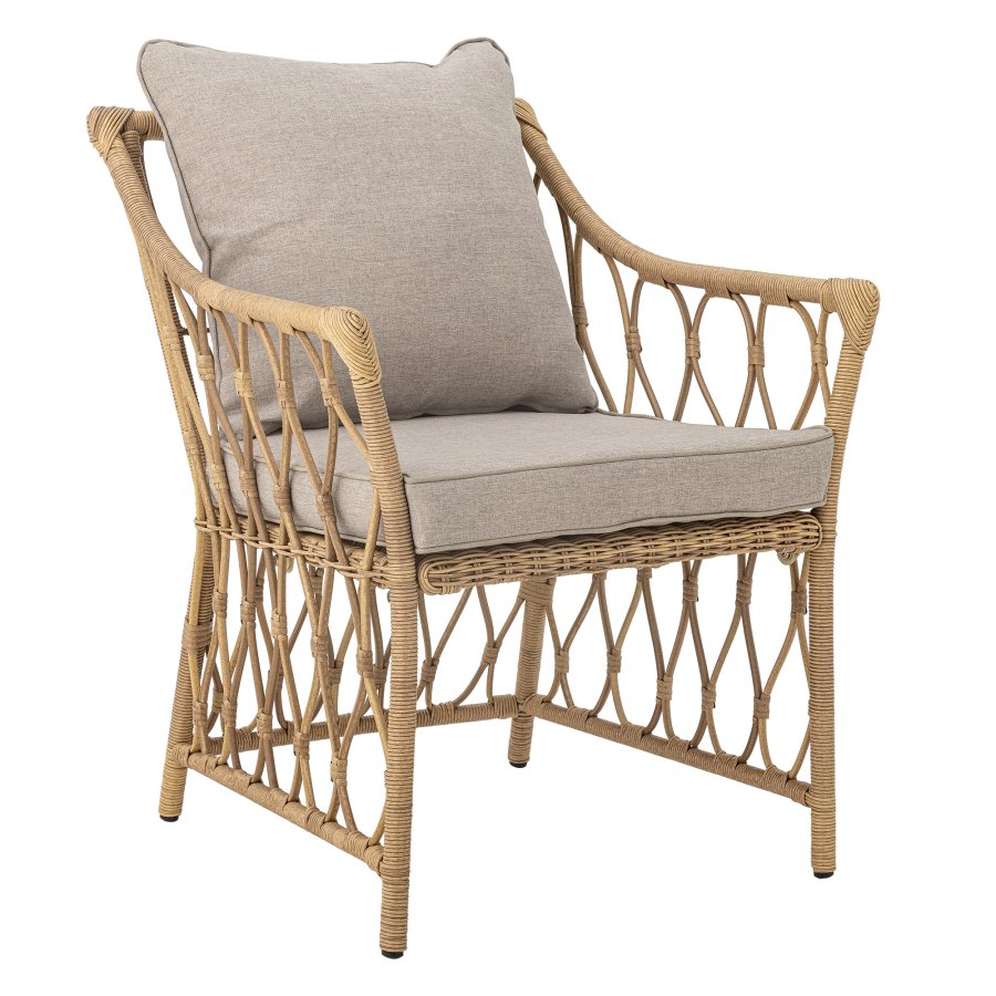 BLOOMINGVILLE Belluce Outdoor Loungesessel, mit Hocker, Armlehnen und Kissen – natürliches Polyrattan