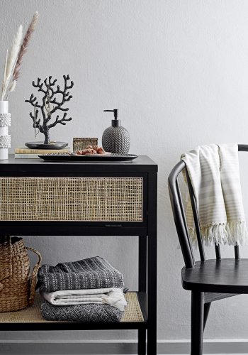 BLOOMINGVILLE Hrin Seifenspender-Set, Grau, Steingut, 3er-Set, T:L34xB13/T:T10xH17,5/C:T8xH11 cm