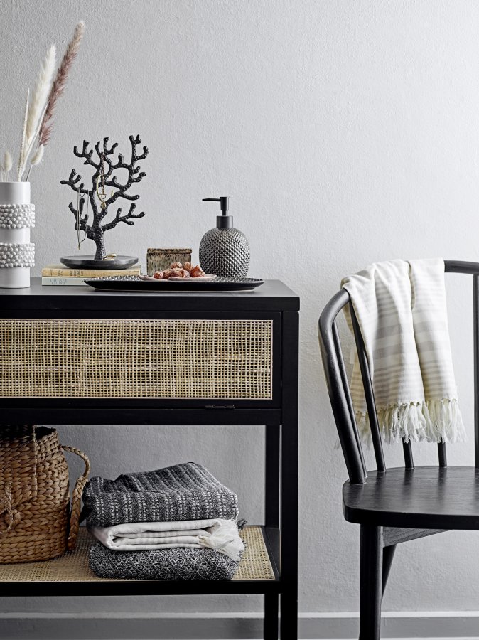 BLOOMINGVILLE Hrin Seifenspender-Set, Grau, Steingut, 3er-Set, T:L34xB13/T:T10xH17,5/C:T8xH11 cm