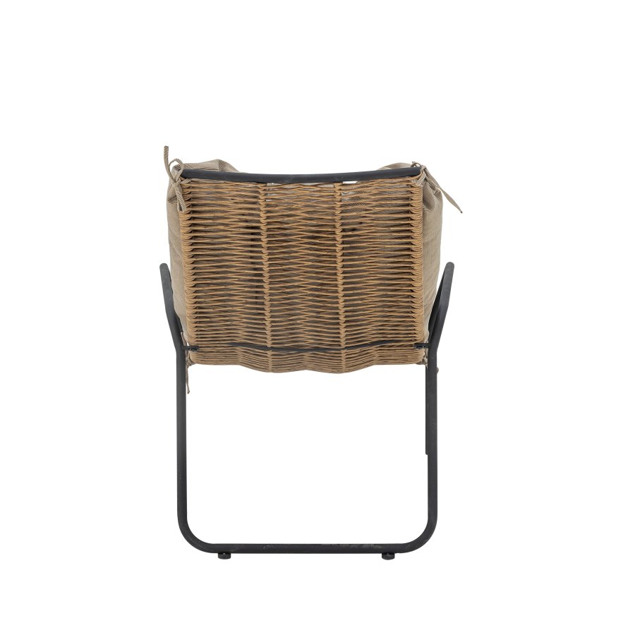 BLOOMINGVILLE Boel Liegestuhl, mit Hocker und Kissen - Naturgeflecht und schwarzes Metall