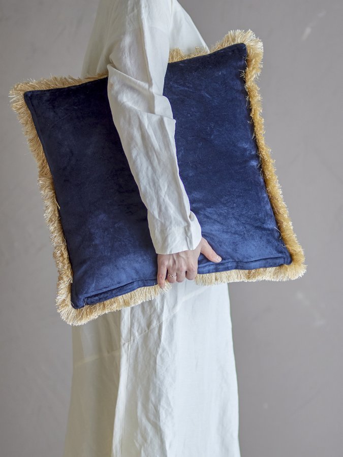 BLOOMINGVILLE Eydis Kissen, Blau, Viskose (L45xB45 cm)