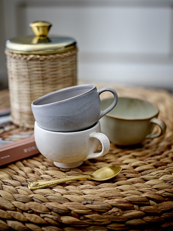 BLOOMINGVILLE Abas Glas, mit Deckel - Rattan und Messing Edelstahl (2er Set)