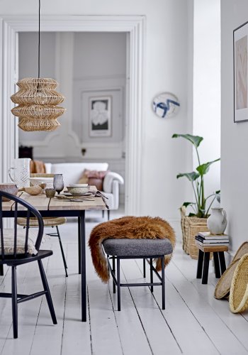 BLOOMINGVILLE Farell Bank, rechteckig - graues Polyester und schwarzes Metall (140x45,5)