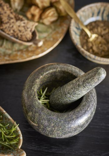 BLOOMINGVILLE Arazo Morter & Pestle, Grnn, Marmor (M: D12,5xH9 cm, P: D3xH12,5 cm)