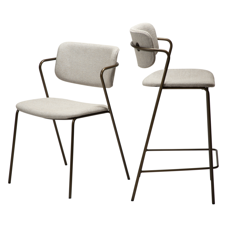 DAN-FORM ZED barstol, m. rygln og fodsttte - Cashmere boucl stof og antik messing metal