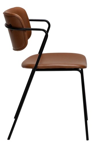DAN-FORM Zed matbordsstol, med armstöd - vintage ljusbrunt konstläder och svart metall