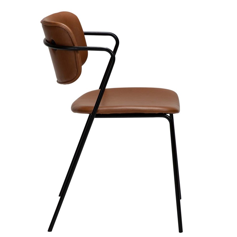 DAN-FORM Zed matbordsstol, med armstöd - vintage ljusbrunt konstläder och svart metall