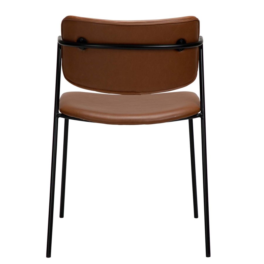 DAN-FORM Zed matbordsstol, med armstöd - vintage ljusbrunt konstläder och svart metall