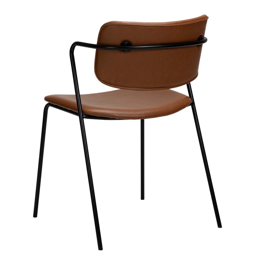 DAN-FORM Zed matbordsstol, med armstöd - vintage ljusbrunt konstläder och svart metall