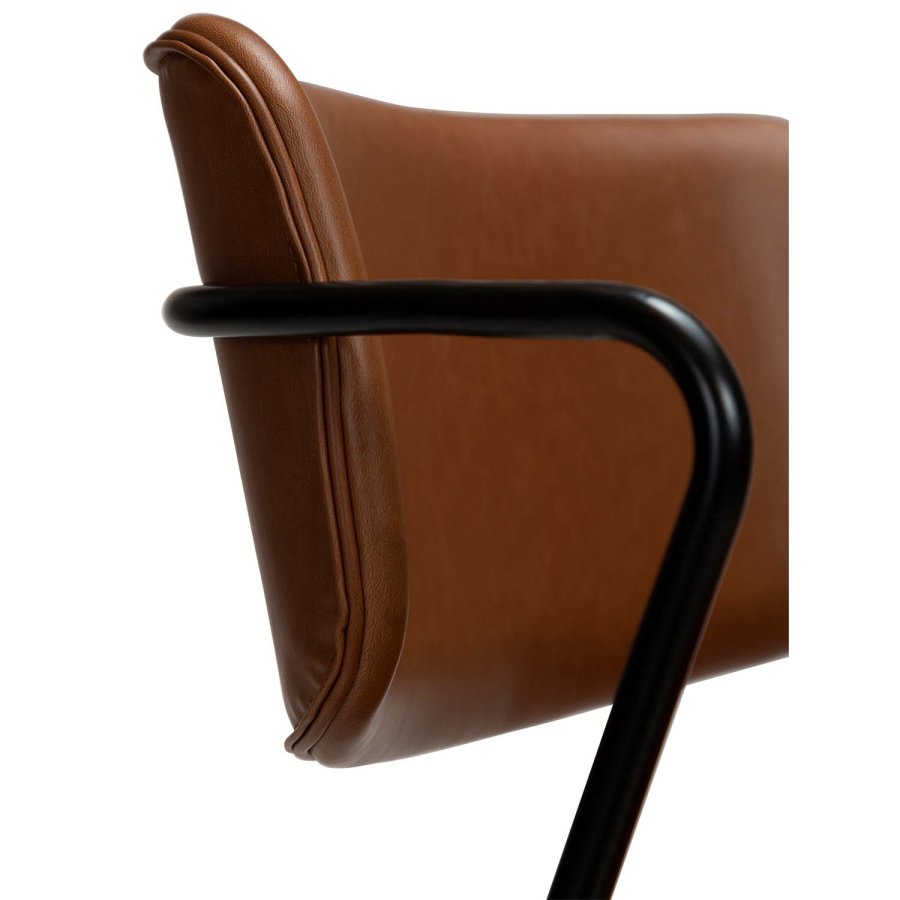 DAN-FORM Zed matbordsstol, med armstöd - vintage ljusbrunt konstläder och svart metall
