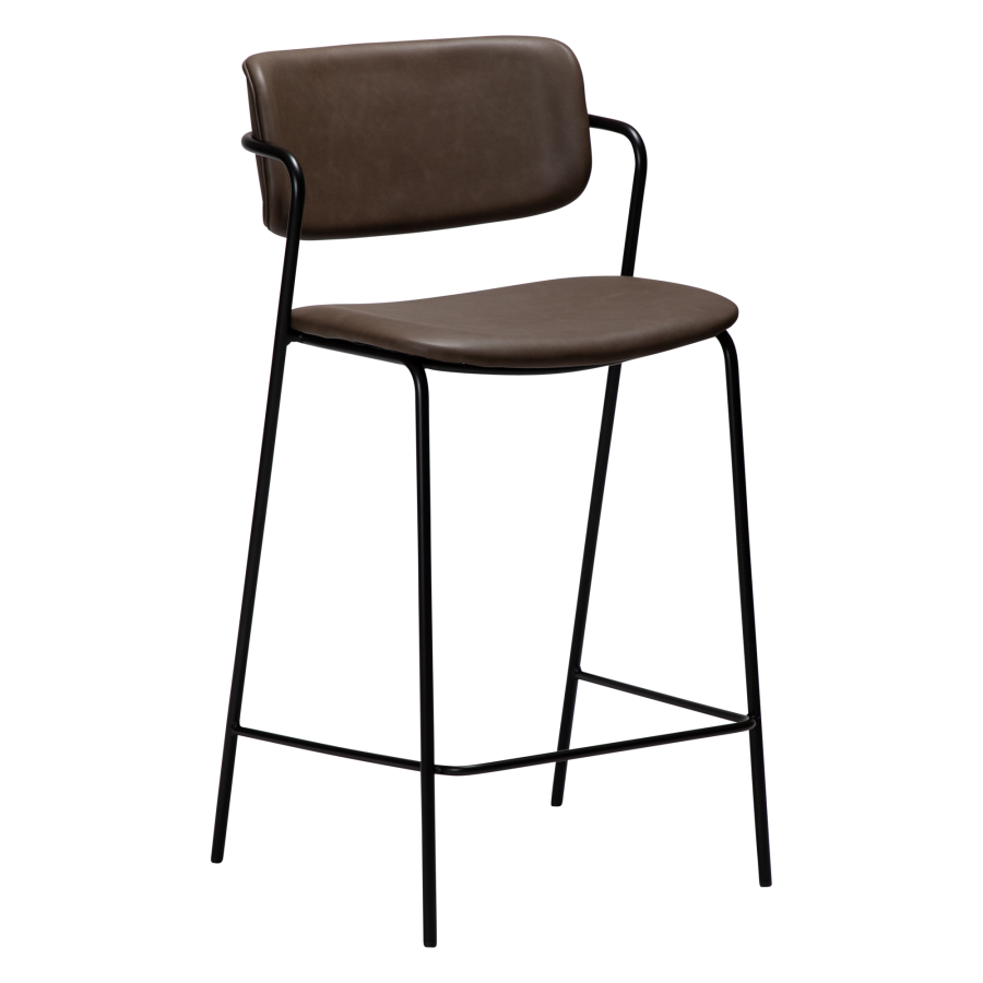 DAN-FORM ZED barstol, m. rygln og fodsttte - Major brunt imiteret lder og sort metal