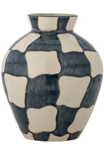 BLOOMINGVILLE Karierte Vase, Blau, Steingut (T20xH24 cm)