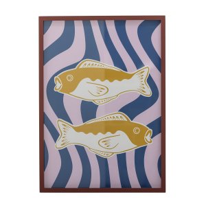 BLOOMINGVILLE Remy Illustration, rektangulr - multifarvet med ramme i fyrretr (L50xH70xB2,5)