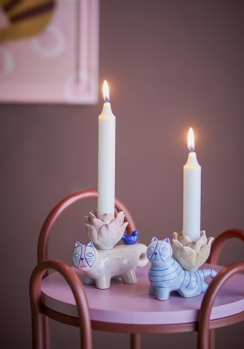 BLOOMINGVILLE Missy Kerzenhalter, Blau, Steingut (L9,5xH8xB6,5/L12xH10xB6,5 cm, 2er-Set)