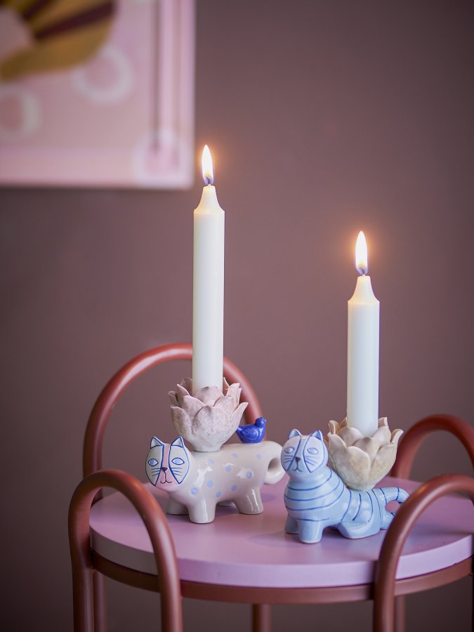 BLOOMINGVILLE Missy Kerzenhalter, Blau, Steingut (L9,5xH8xB6,5/L12xH10xB6,5 cm, 2er-Set)