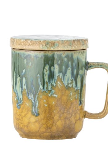 CREATIVE COLLECTION Yuma Tasse mit Deckel und Teetasse, Grn, Steingut