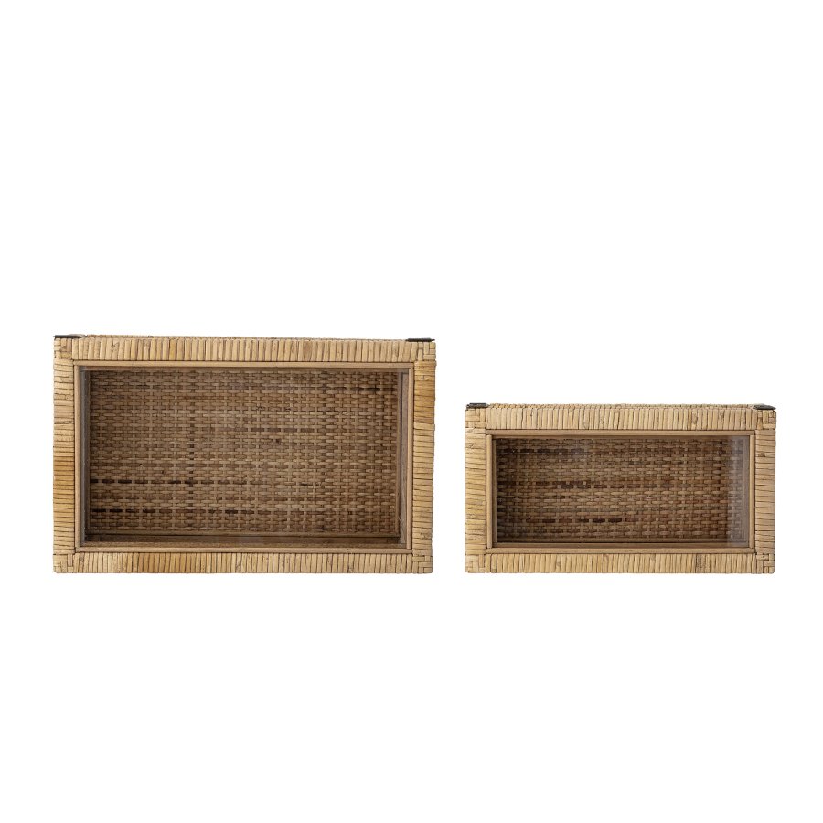 BLOOMINGVILLE Lally Box med lokk, Natural, Rattan, sett med 2, L32xH9xB17/L39xH15,5xB24 cm