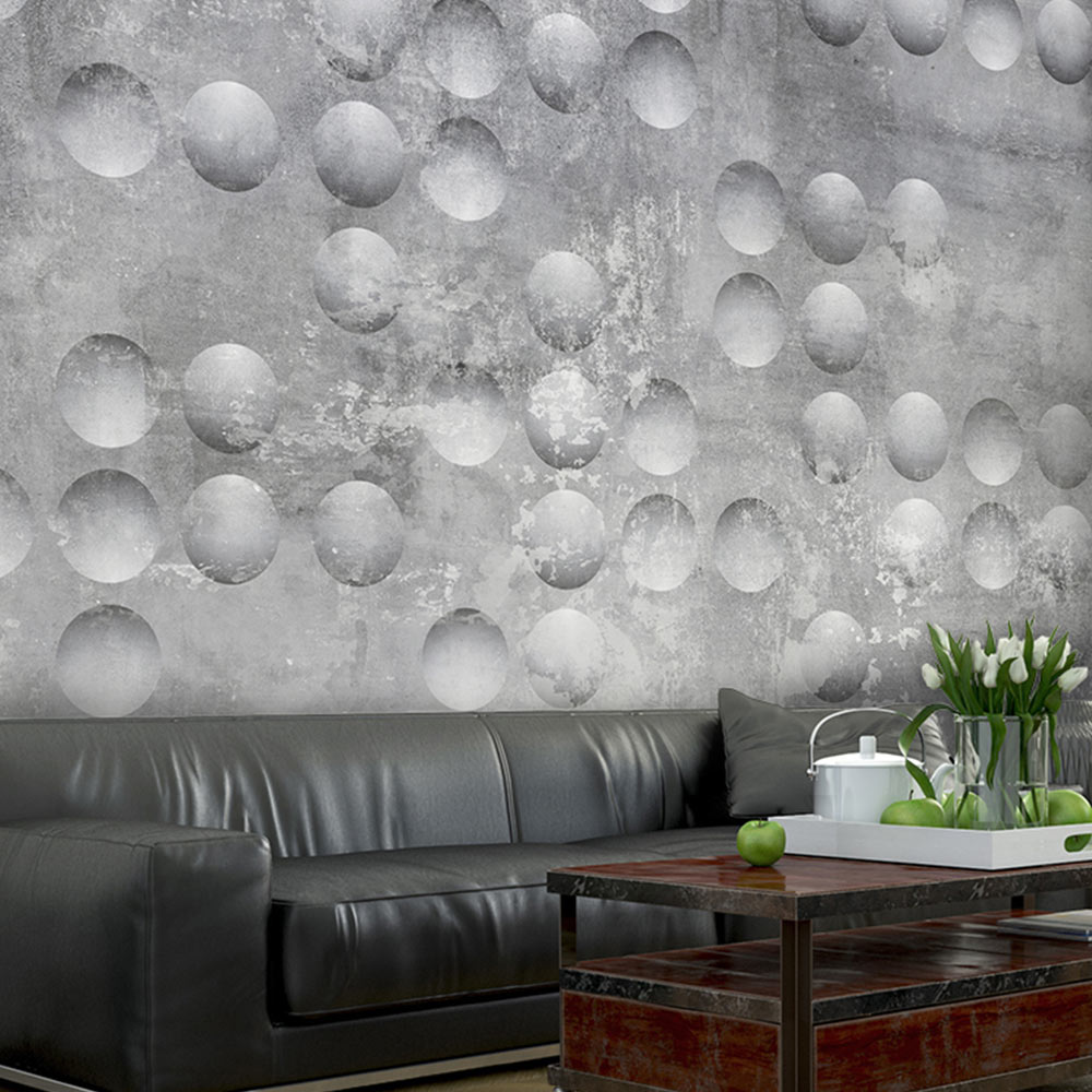 ARTGEIST Fototapet af store dråber på grå baggrund med sten - Dancing bubbles (flere størrelser) 150x105 thumbnail