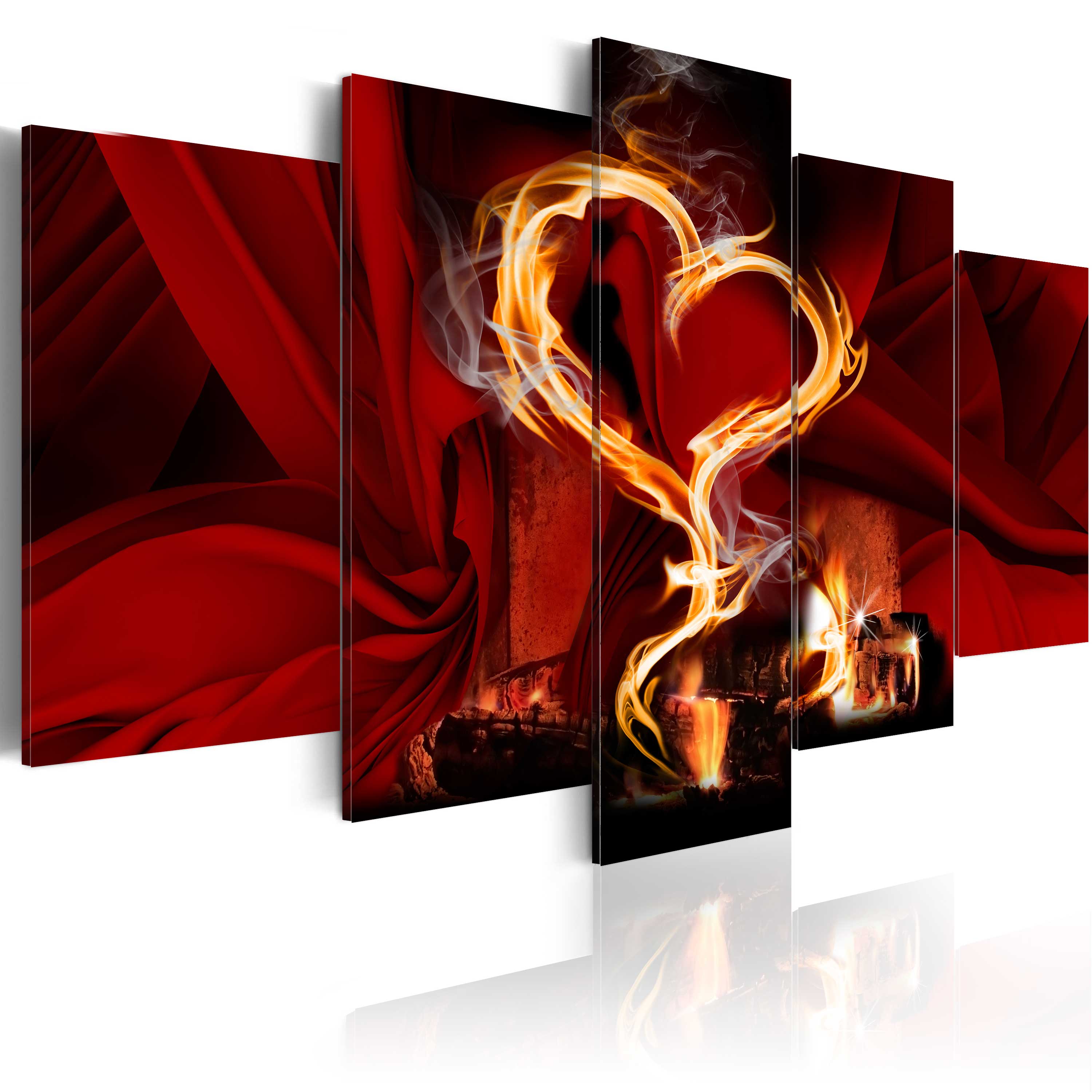 ARTGEIST Flames of love - Abstrakt billede med hjerte af ild trykt på lærred - Flere størrelser 200x100 thumbnail