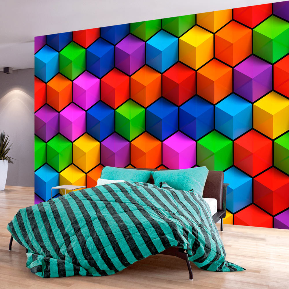 ARTGEIST fototapet - Colorful Geometric Boxes, farverig 3D effekt (flere størrelser) 150x105