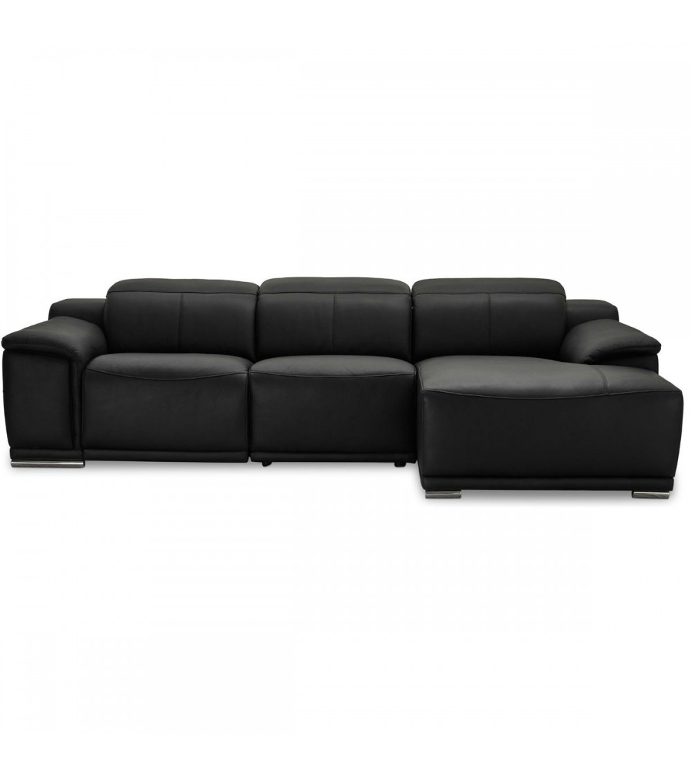 Alexa sofa, m. højre chaiselong, recliner skammel, USB stik - sort læder og krom metal