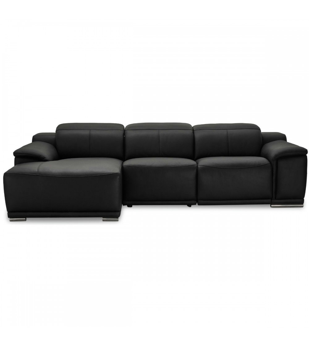 Alexa sofa, m. venstre chaiselong, recliner skammel, USB stik - sort læder og krom metal
