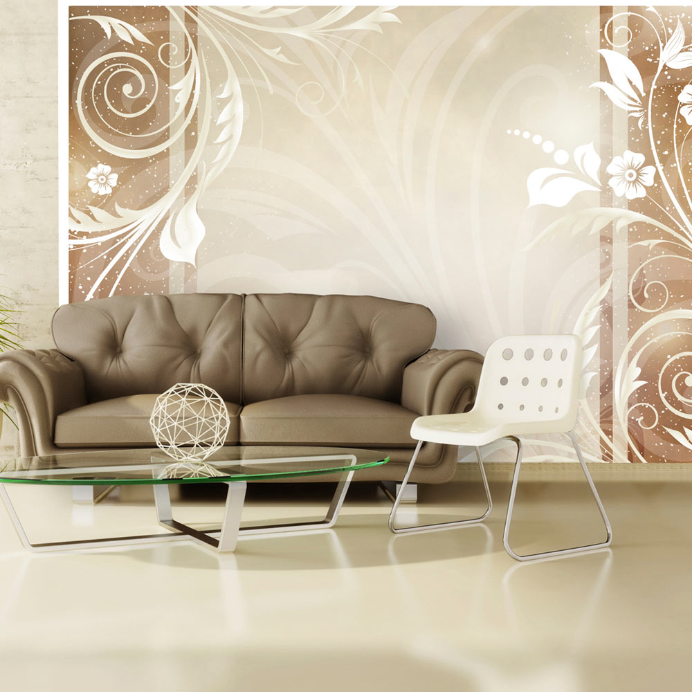 ARTGEIST - Fototapet med flotte blomster motiver på beige baggrund - Flere størrelser 250x175
