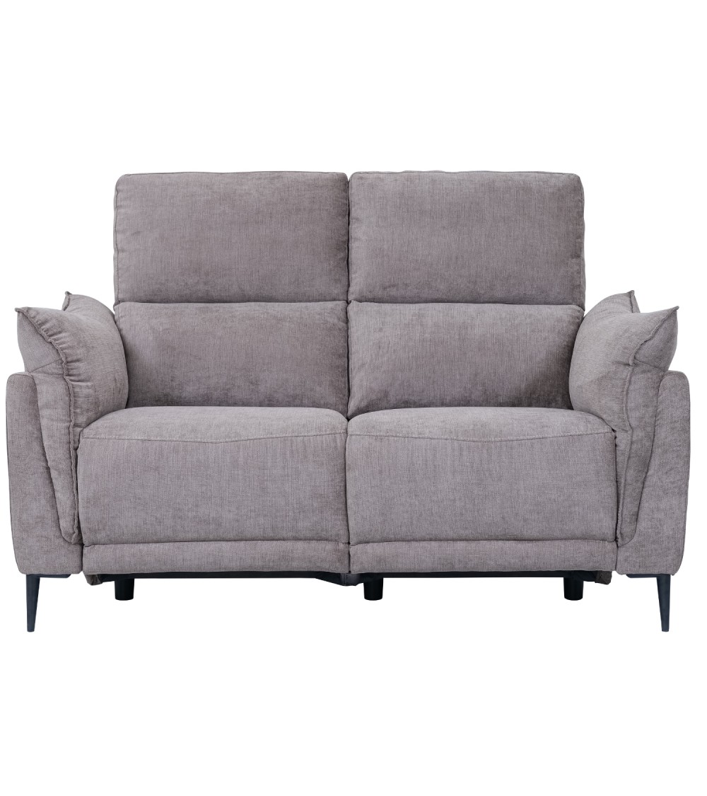 Barcelona 2 pers. sofa, m. recliner, indbygget fodskammel, USB-stik - beige stof og sort metal