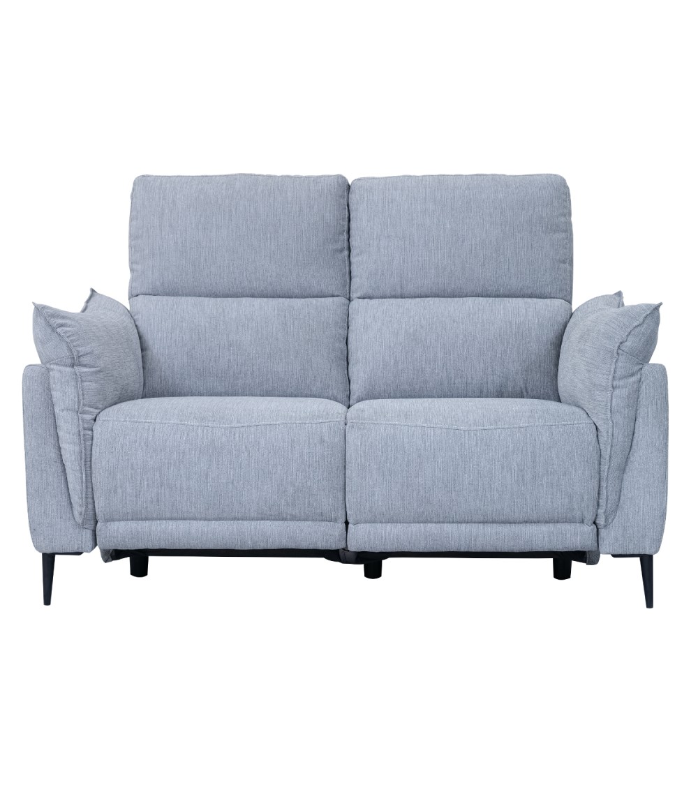 Barcelona 2 pers. sofa, m. recliner, indbygget fodskammel, USB-stik - lysegrå stof og sort metal