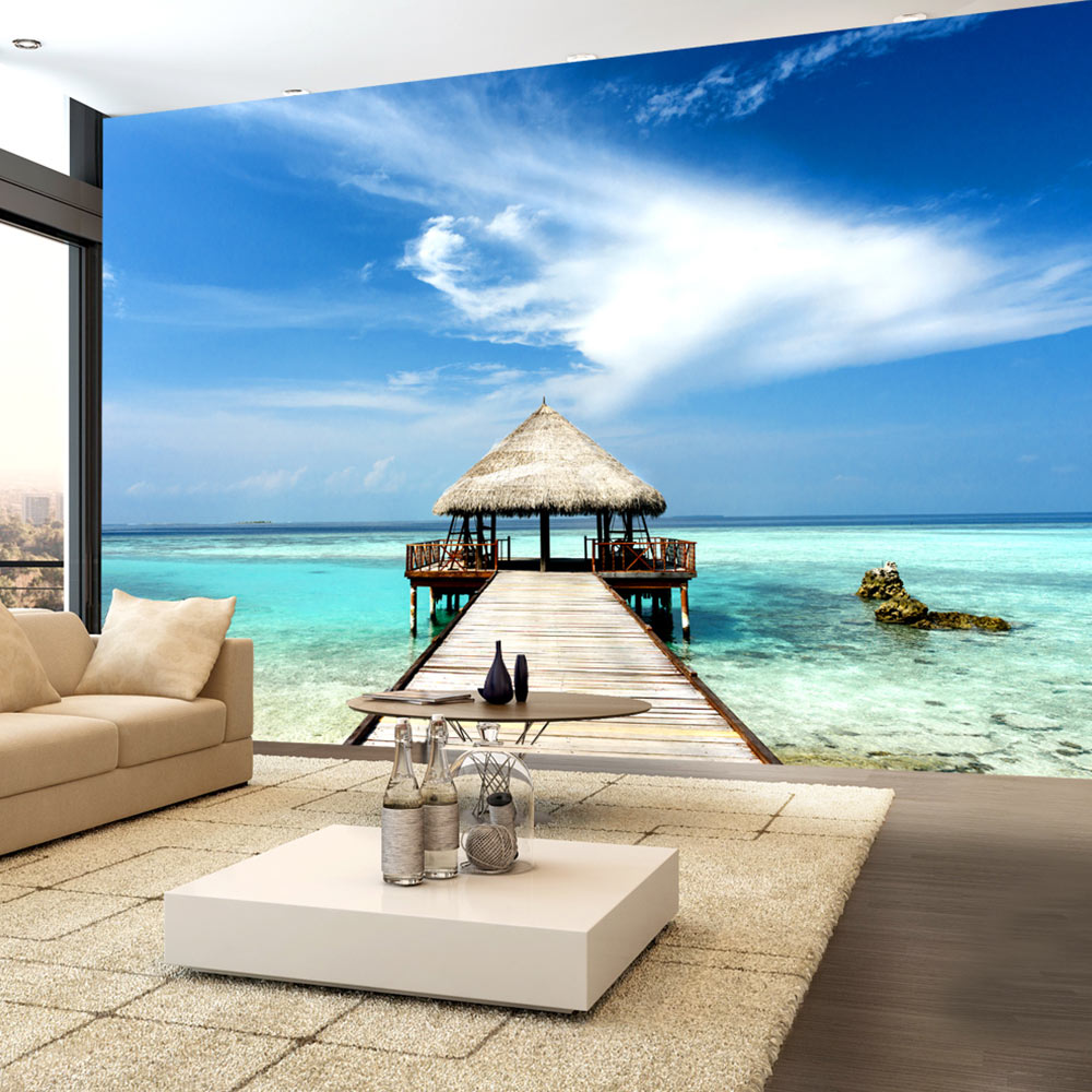 ARTGEIST - Fototapet med udsigt til hytte på vandet i paradis - Flere størrelser 250x175 thumbnail
