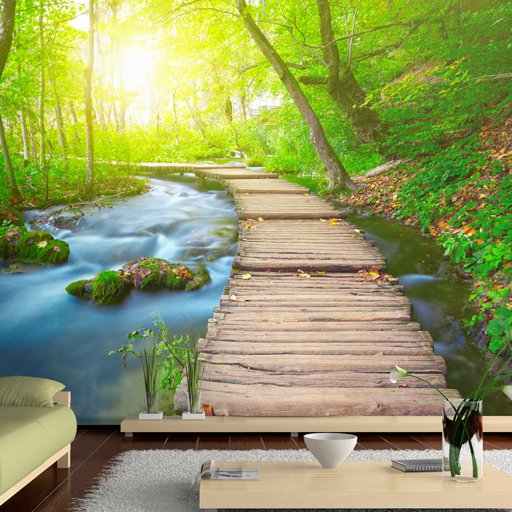 ARTGEIST fototapet - Green forest, bro i smuk skov (flere størrelser) 100x70