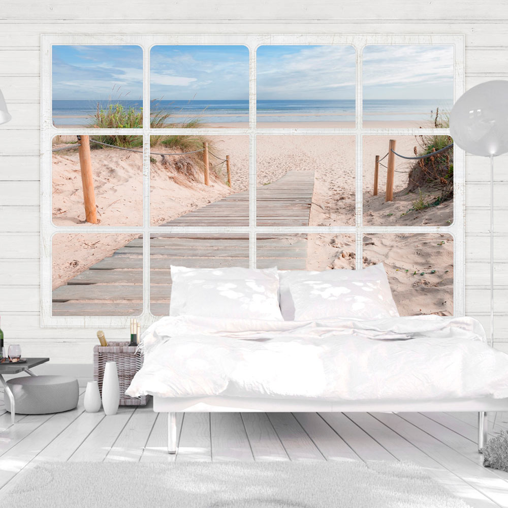 ARTGEIST fototapet - Window & beach, strand gennem vindue (flere størrelser) 400x280