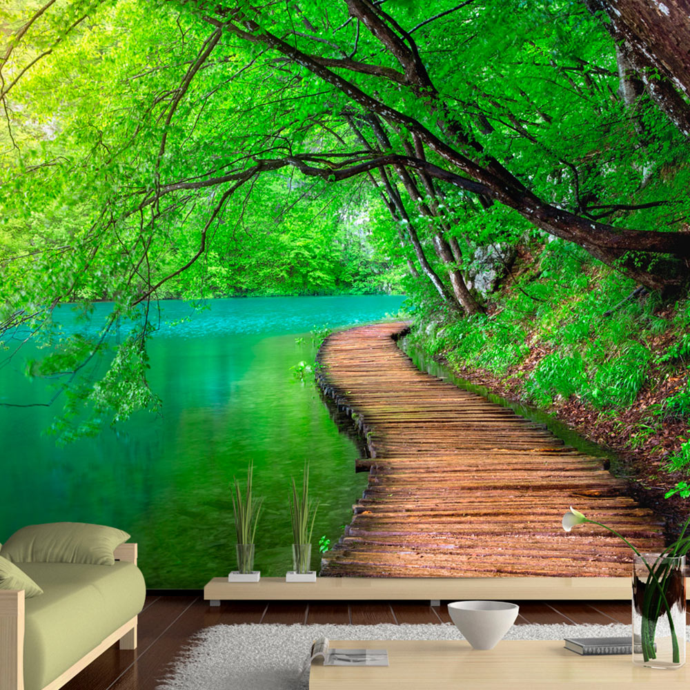 ARTGEIST fototapet - Green peace, bro langs sø (flere størrelser) 100x70
