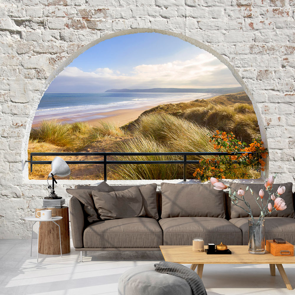 ARTGEIST fototapet - Hidden Beach, strand gennem vindue (flere størrelser) 300x210