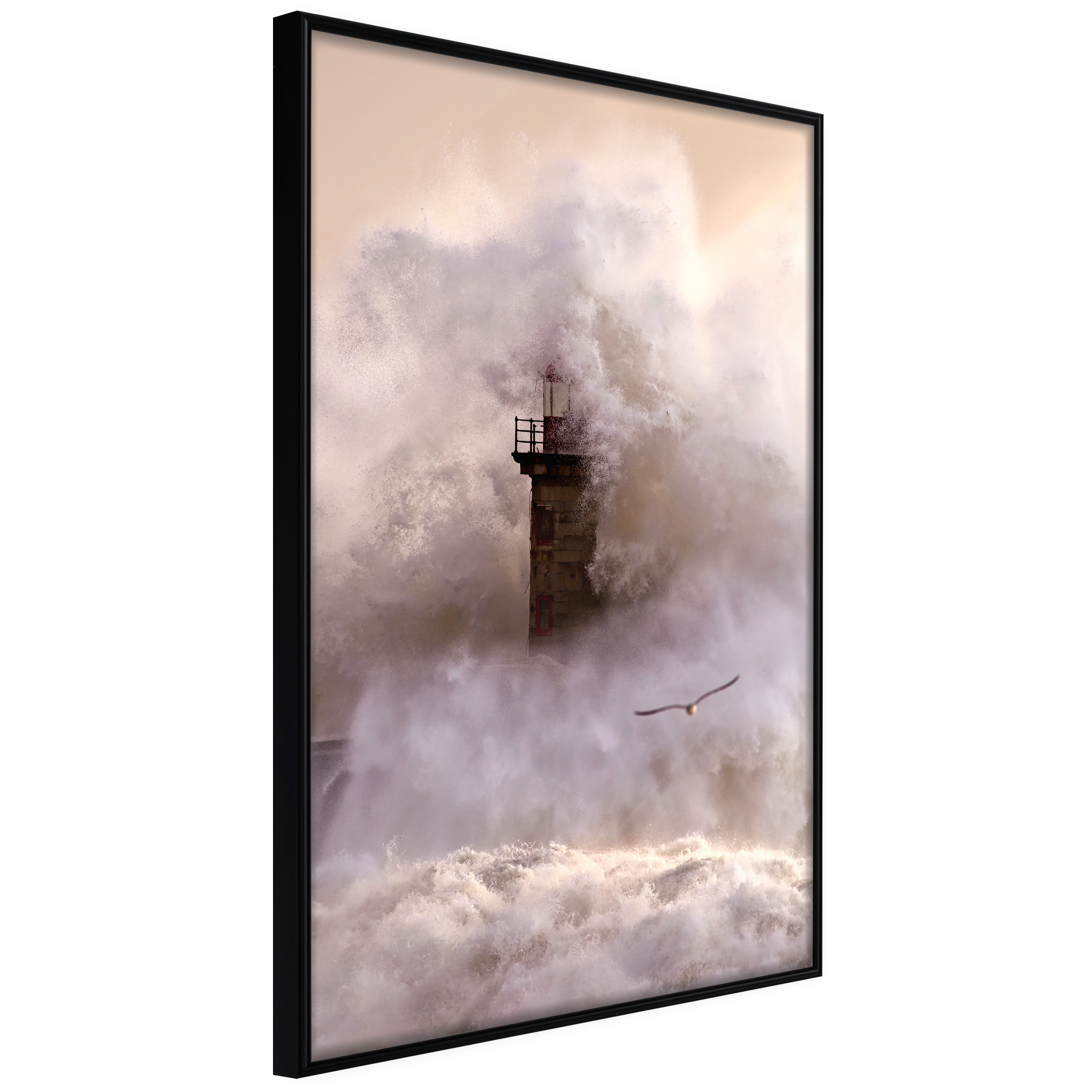 ARTGEIST Plakat med ramme - Lighthouse During a Storm Sort med passepartout 30x45 thumbnail