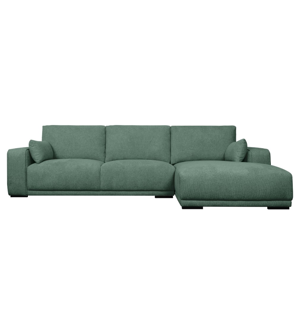 California sofa, m. højre chaiselong og 2 armpuder - grøn stof og sort metal
