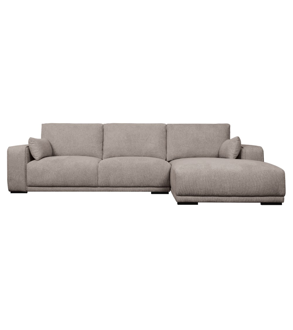California sofa, m. højre chaiselong og 2 armpuder - brun stof og sort metal