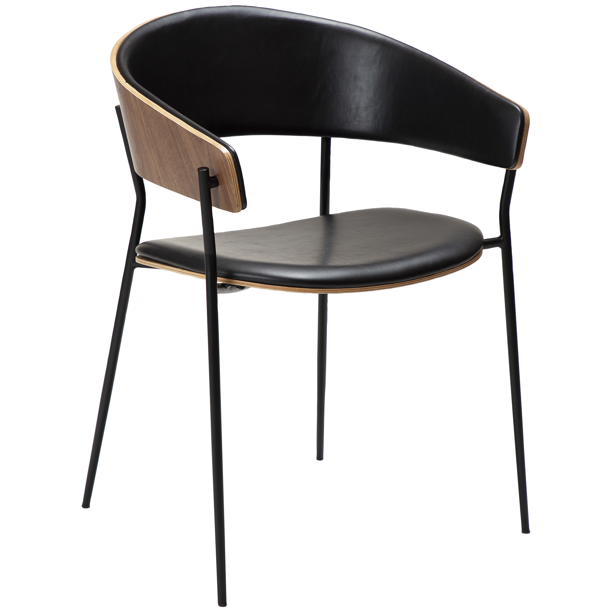 DAN-FORM CRIB Fåtölj Vintage svart konstläder och valnötsfaner med svarta ben