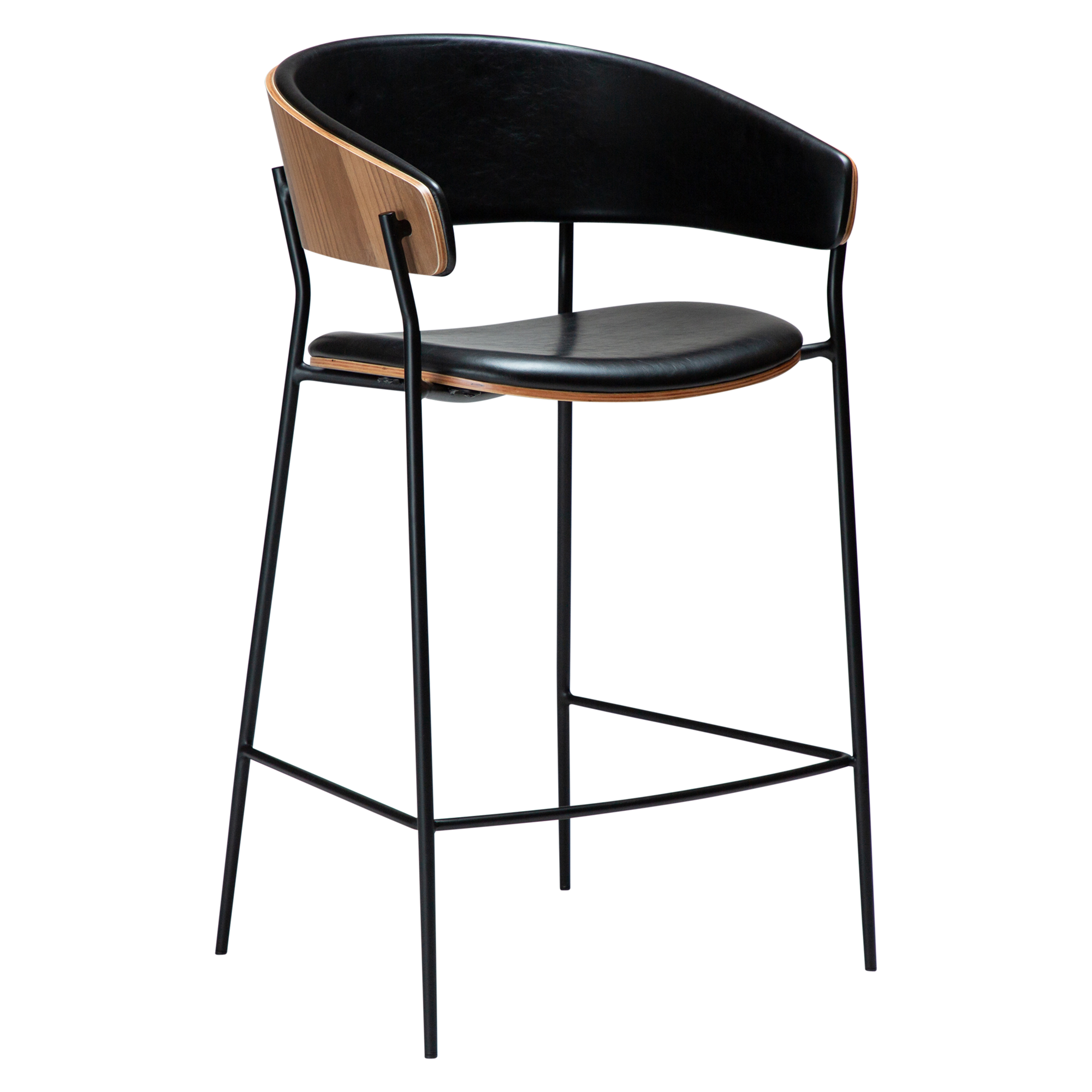 DAN-FORM CRIB Bordspall Vintage svart konstläder och valnötsfaner med svarta metallben