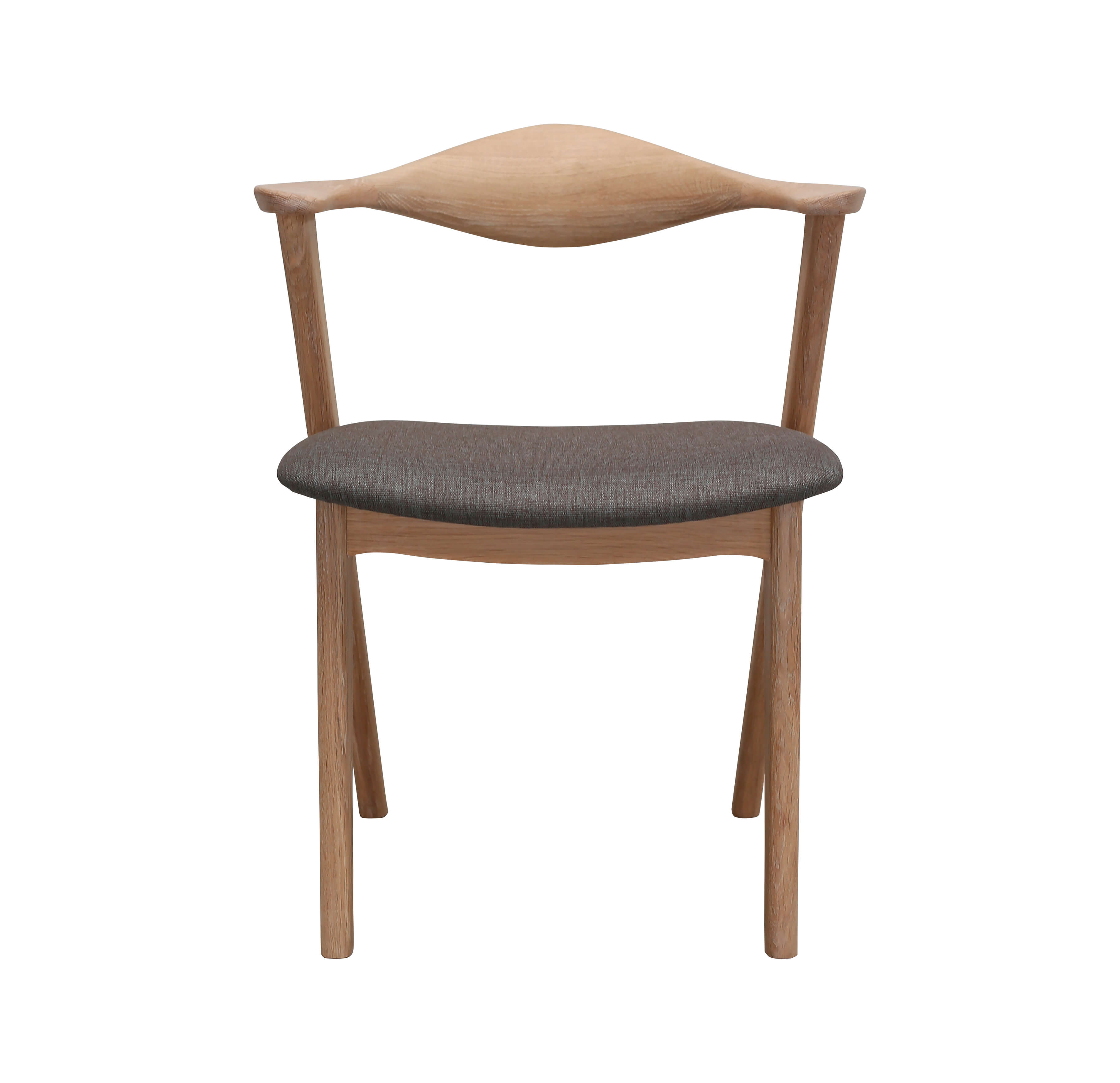 Designer spisebordsstol, m. armlæn - grå/brun polyester og hvidolieret egetræ