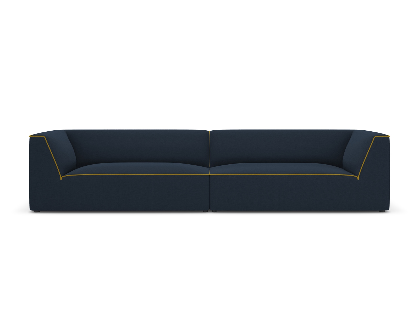 MICADONI Ruby sofa, 4 sæder - blå og gul chenille stof og sort plast