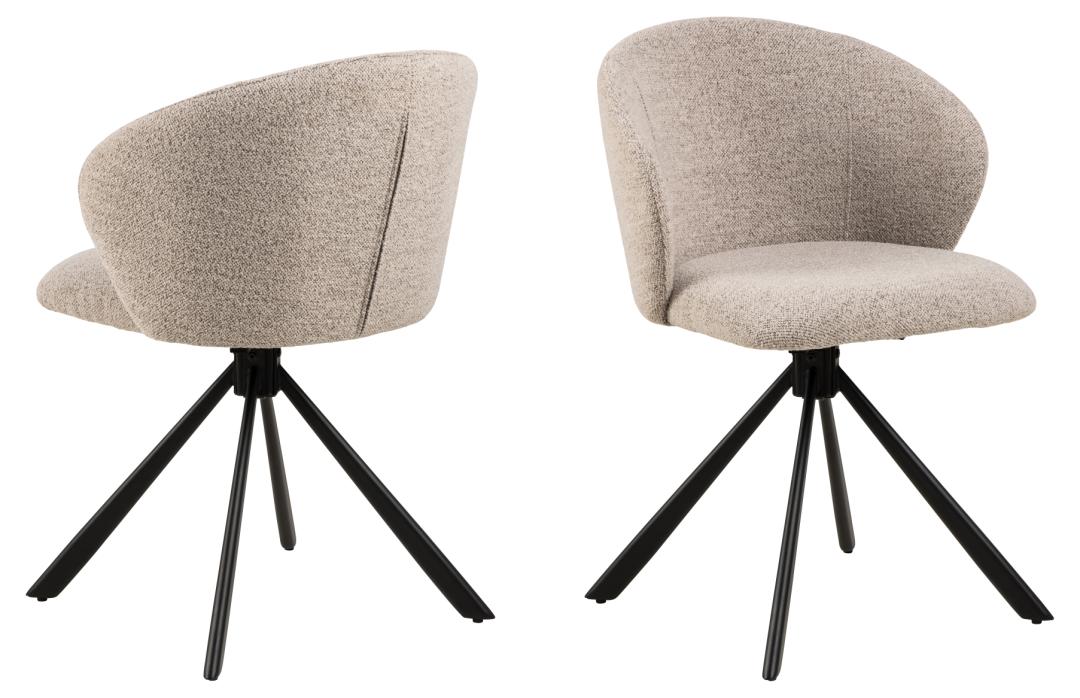 ACT NORDIC Pippa spisebordsstol, m. drejefunktion og lynlås - beige stof og sort stål