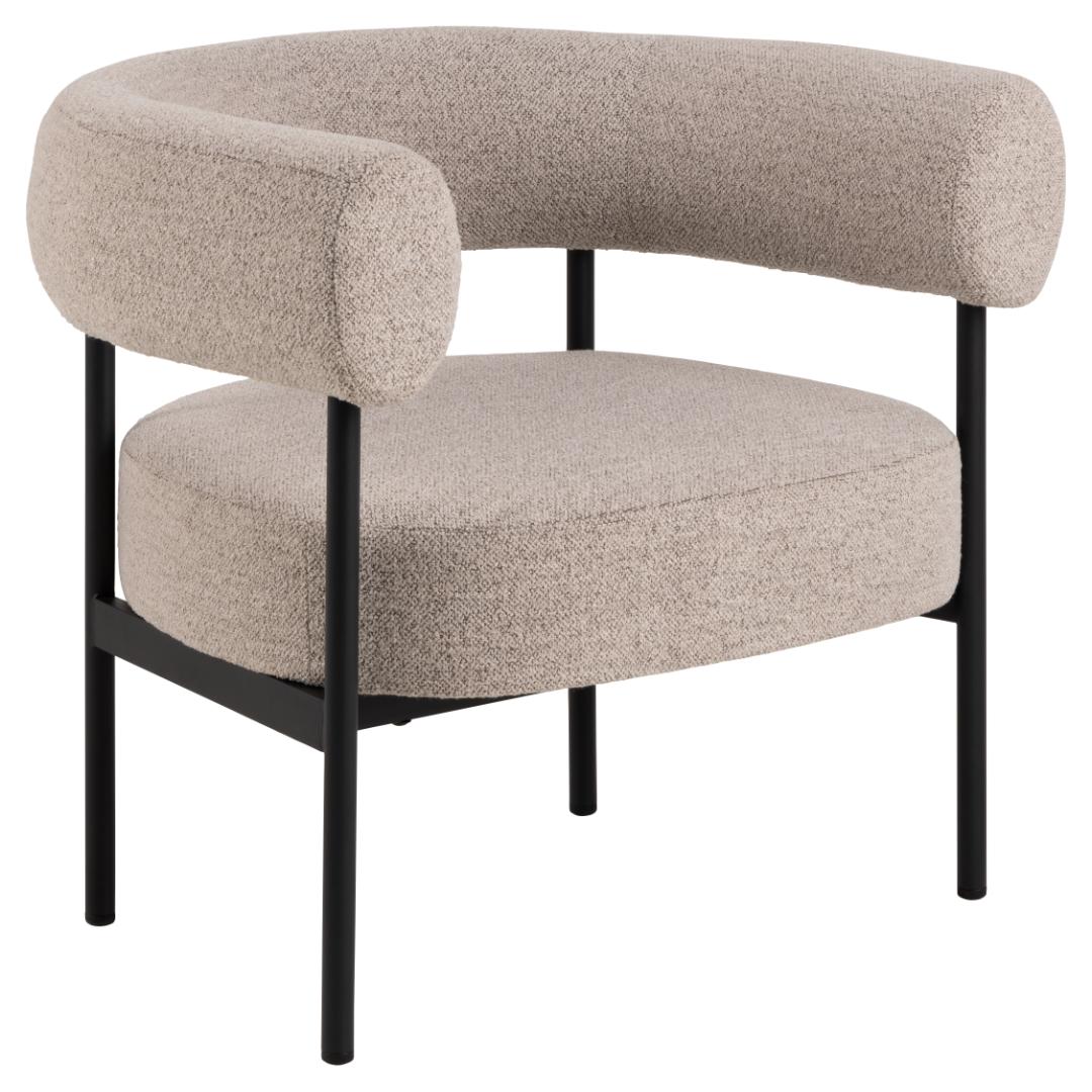 ACT NORDIC Oakfield loungestol, m. armlæn og posefjedre - beige stof og mat sort stål