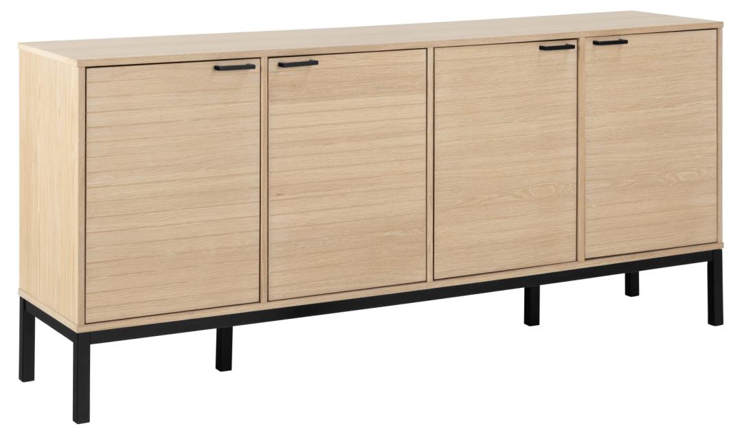 Køb ACT NORDIC Kensington skænk, m. 4 låger og 4 hylder - hvidpigmenteret egefiner og mat sort eg - Pris 5729.00 kr.