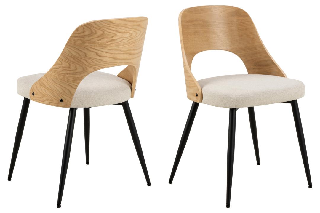 ACT NORDIC Lucy spisebordsstol – beige stof, mat egefiner og sort stål