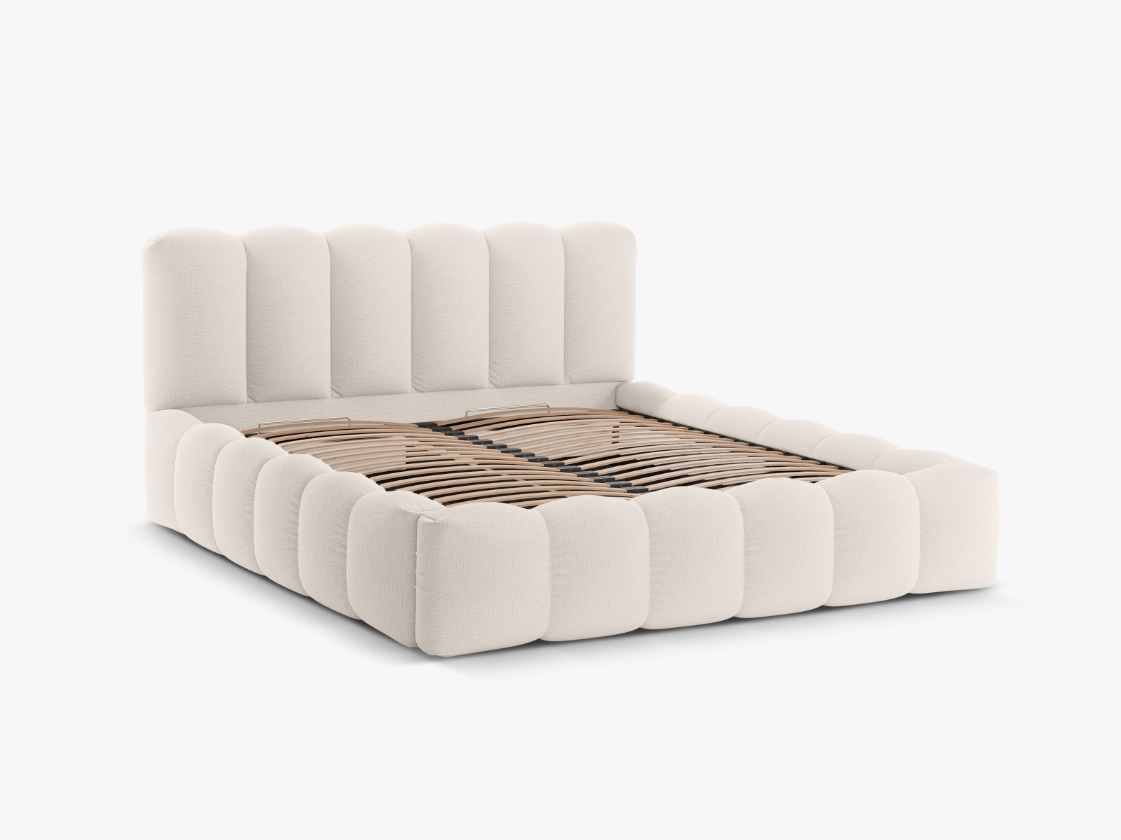 MICADONI Lupin sengeramme, m. sengegavl og opbevaring - lys beige struktur stof (200x200)