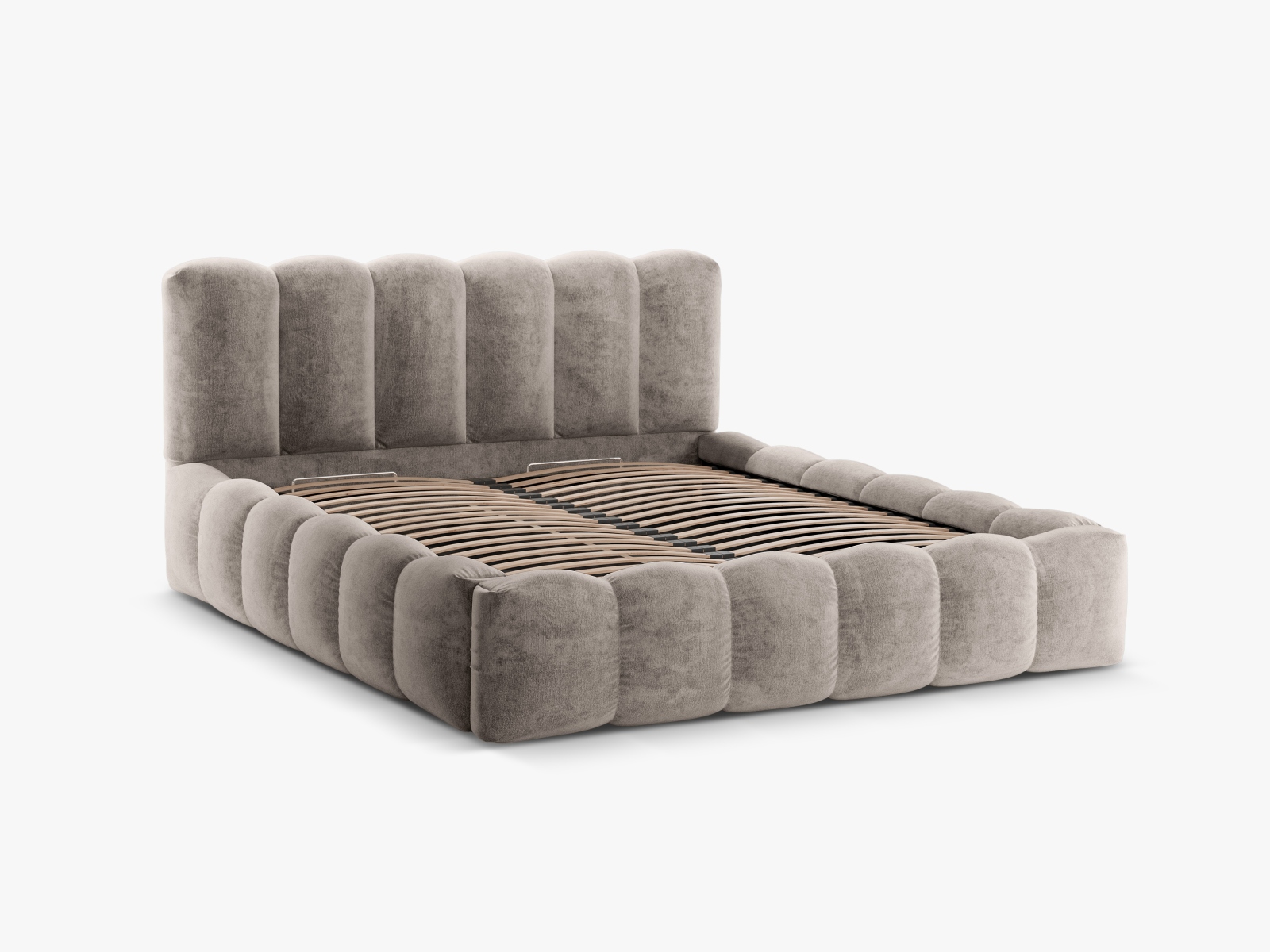 MICADONI Lupin sengeramme, m. sengegavl og opbevaring - cappuccino chenille stof (200x200)